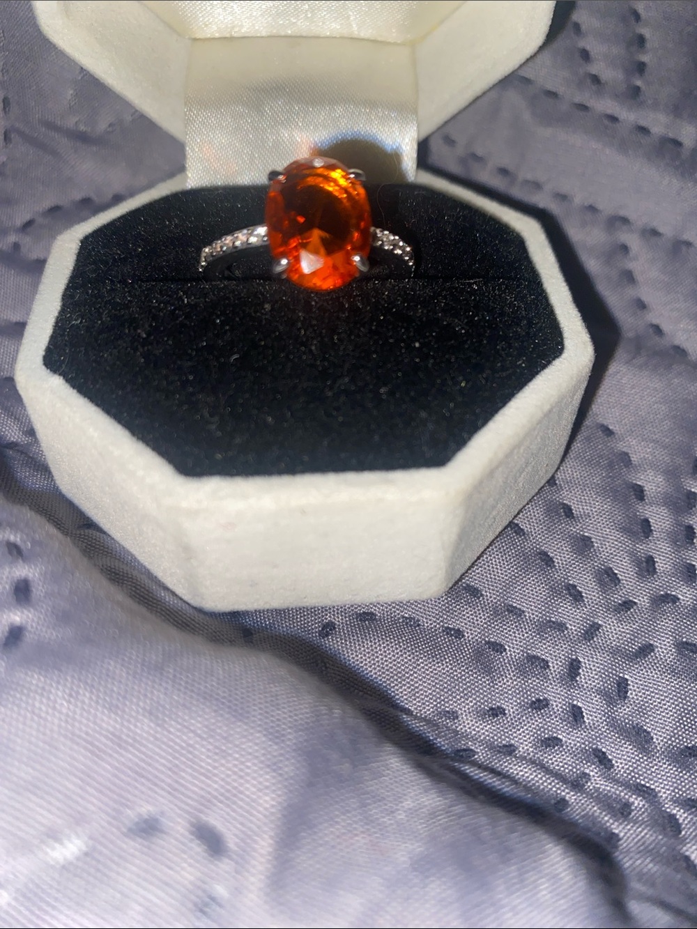 Vibrant Orange Oval Gemstone Ring with Pavé Shoulders